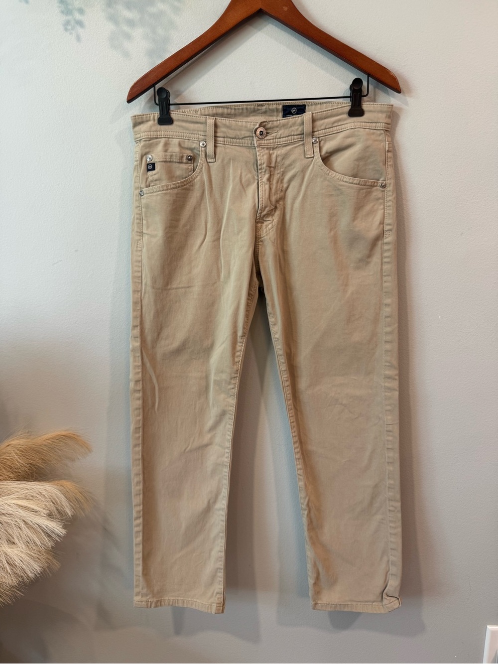 Ag Adriano Goldschmied Beige Straight-Leg Men's Jeans 32x34